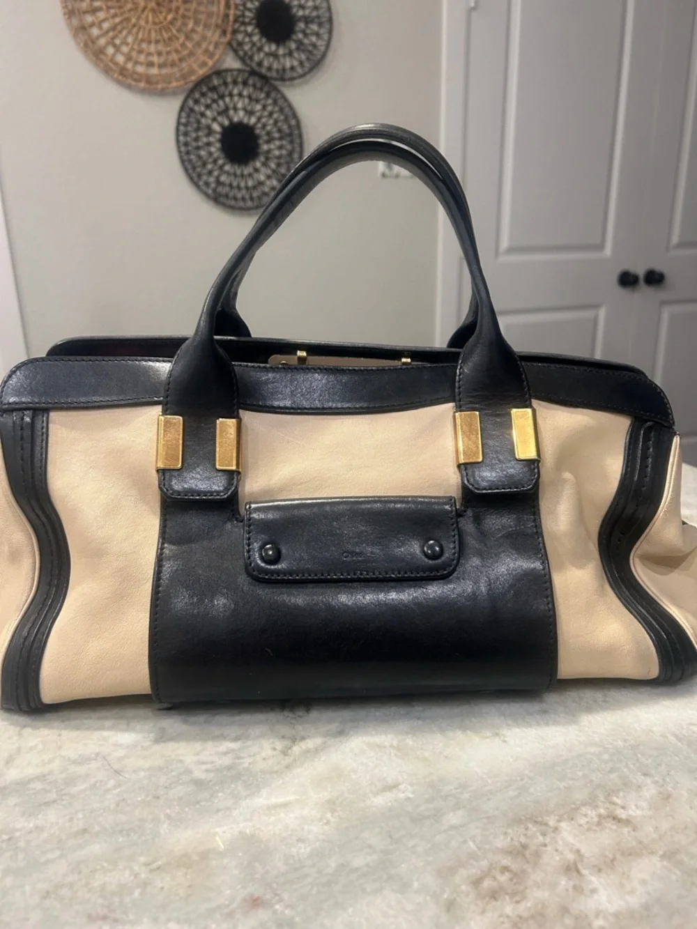 Chloe Black & Cream Leather Top-Handle Satchel - Picture 1 of 10